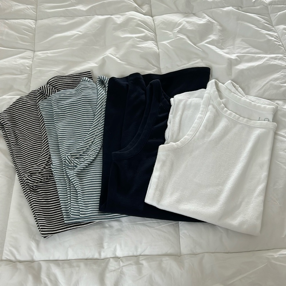 Set of 4 size L LOFT tanks 2 striped 2 solid 100% cotton